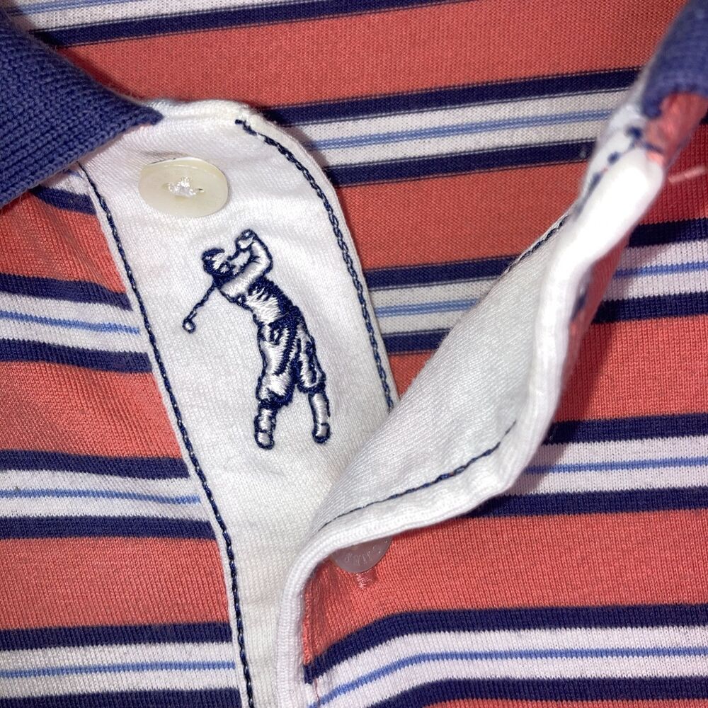 Bobby Jones Polo Golf Shirt Mens L Pink Blue Striped Performance Pima Cotton